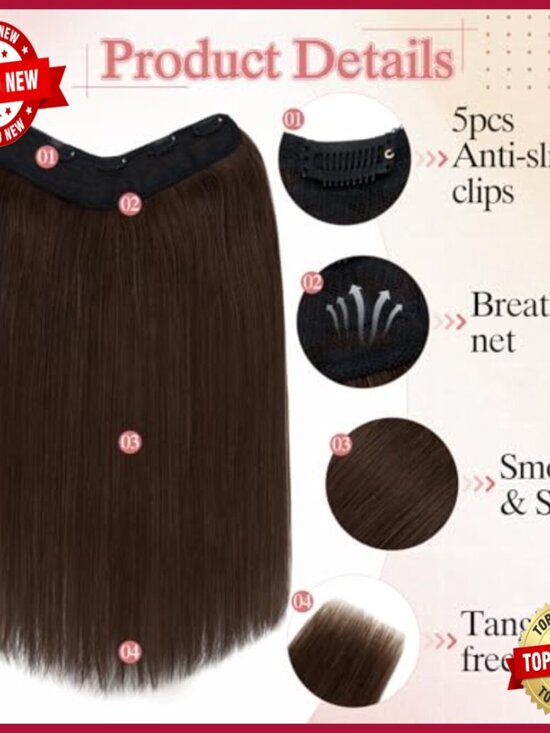 12 Inch Human Hair Clip-In Extensions, 5 Clips, Straight, 55g main image 4